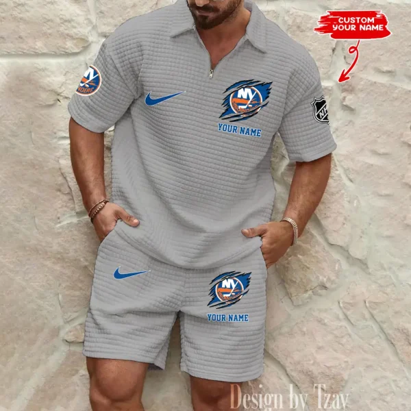 New York Islanders  Men’s Waffle Pattern Half Zipper Shirt And Short BSPTWHZSS051 - Image 2