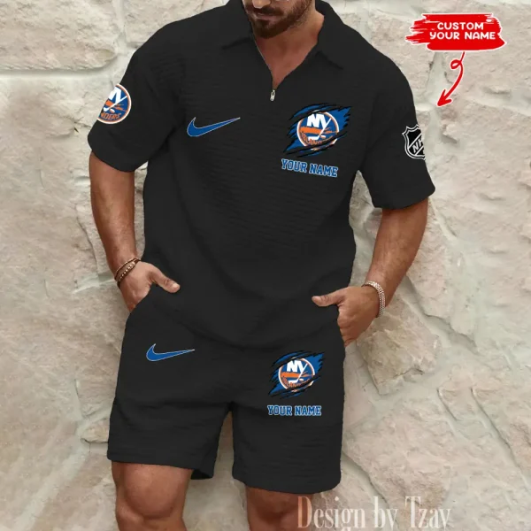 New York Islanders  Men’s Waffle Pattern Half Zipper Shirt And Short BSPTWHZSS051 - Image 5