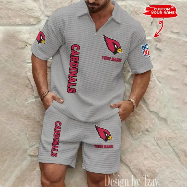 Arizona Cardinals Men’s Waffle Pattern Half Zipper Shirt And Short BSPTWHZSS066 - Image 2