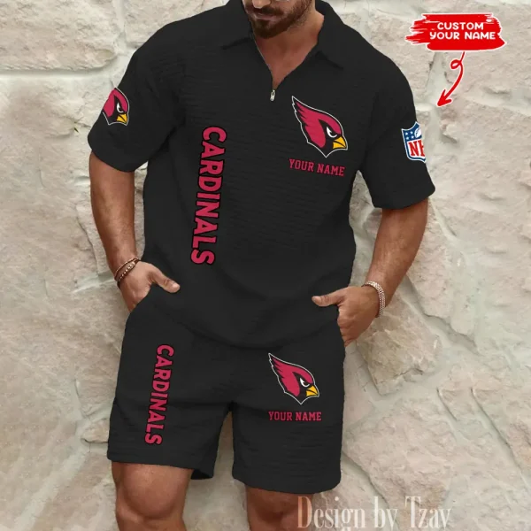 Arizona Cardinals Men’s Waffle Pattern Half Zipper Shirt And Short BSPTWHZSS066 - Image 3