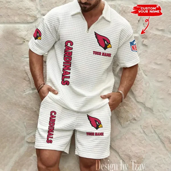 Arizona Cardinals Men’s Waffle Pattern Half Zipper Shirt And Short BSPTWHZSS066 - Image 4