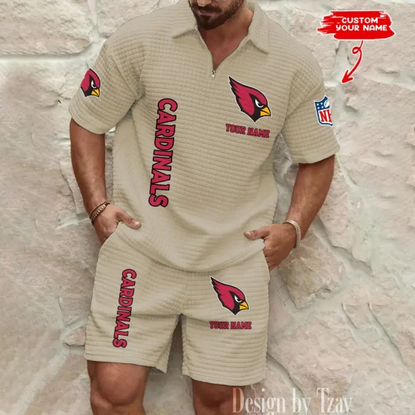 Arizona Cardinals Men’s Waffle Pattern Half Zipper Shirt And Short BSPTWHZSS066 - Image 5