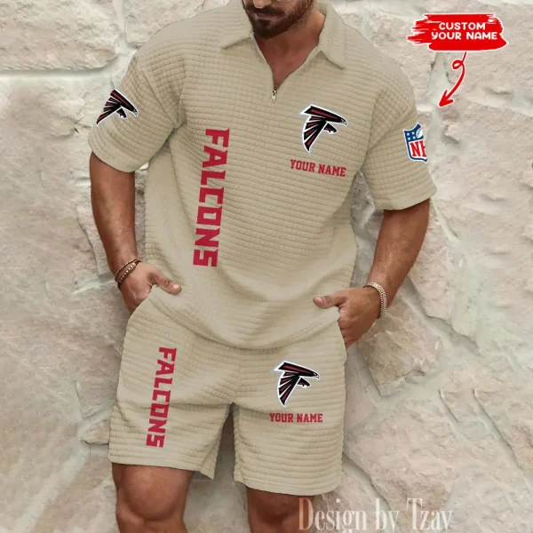 Atlanta Falcons Men’s Waffle Pattern Half Zipper Shirt And Short BSPTWHZSS067 - Image 2