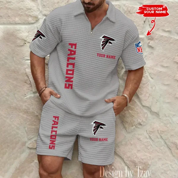 Atlanta Falcons Men’s Waffle Pattern Half Zipper Shirt And Short BSPTWHZSS067 - Image 3
