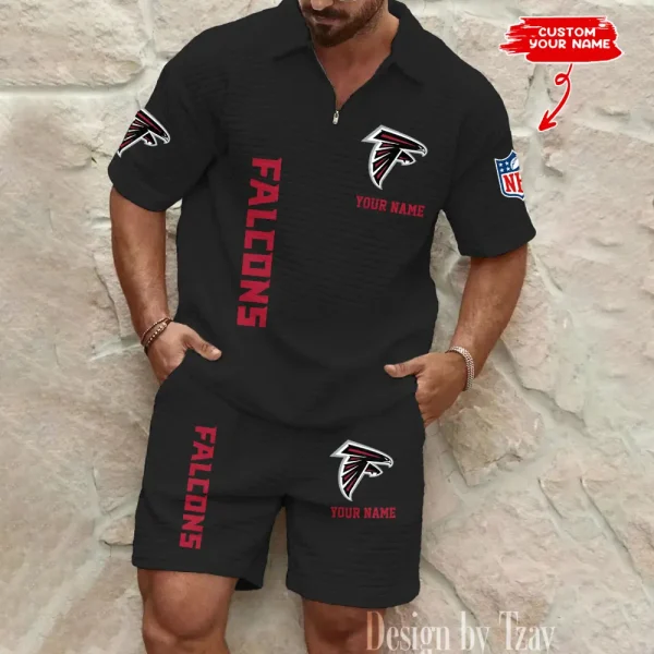 Atlanta Falcons Men’s Waffle Pattern Half Zipper Shirt And Short BSPTWHZSS067 - Image 4
