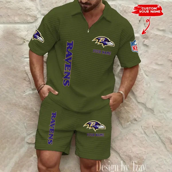 Baltimore Ravens Men’s Waffle Pattern Half Zipper Shirt And Short BSPTWHZSS068