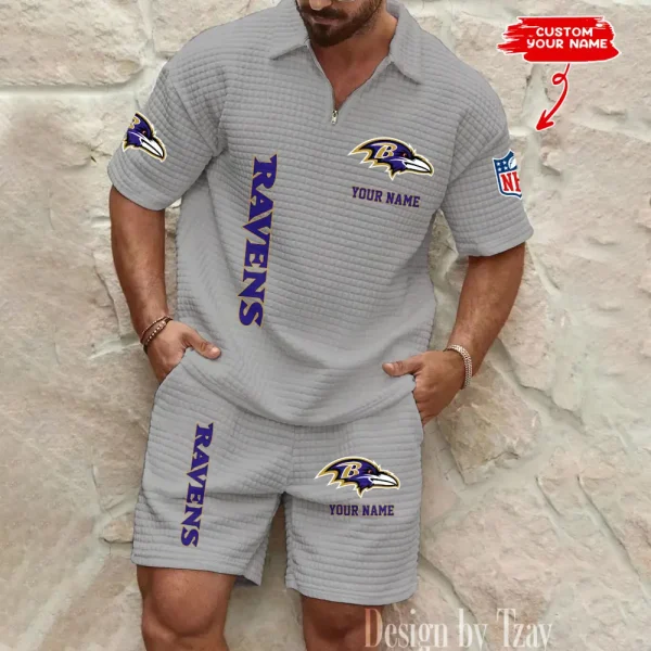 Baltimore Ravens Men’s Waffle Pattern Half Zipper Shirt And Short BSPTWHZSS068 - Image 2