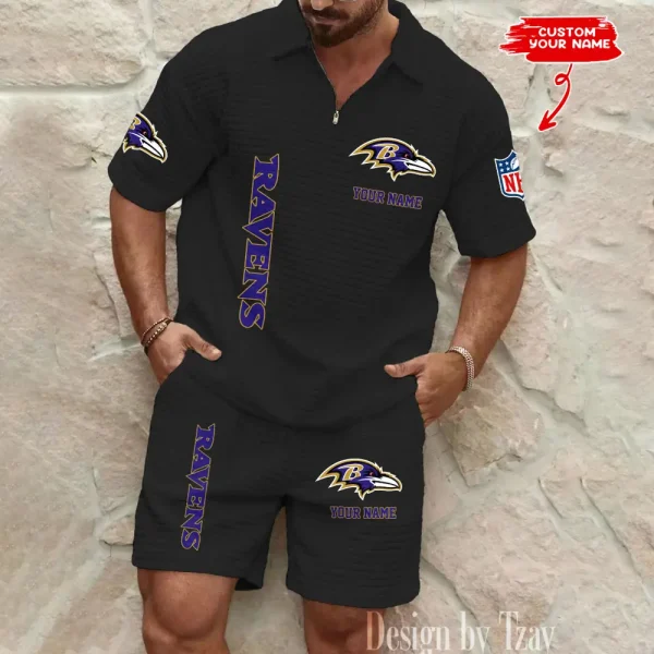 Baltimore Ravens Men’s Waffle Pattern Half Zipper Shirt And Short BSPTWHZSS068 - Image 3