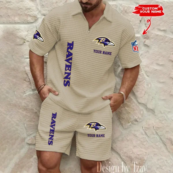 Baltimore Ravens Men’s Waffle Pattern Half Zipper Shirt And Short BSPTWHZSS068 - Image 4