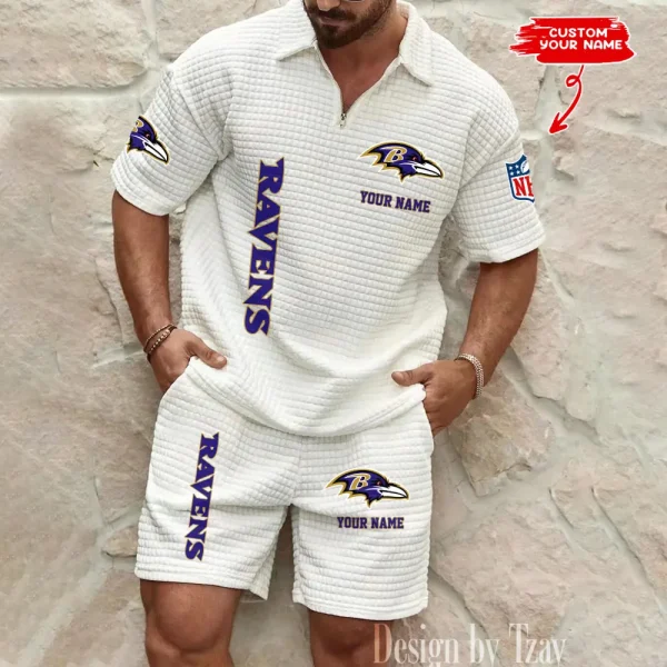 Baltimore Ravens Men’s Waffle Pattern Half Zipper Shirt And Short BSPTWHZSS068 - Image 5