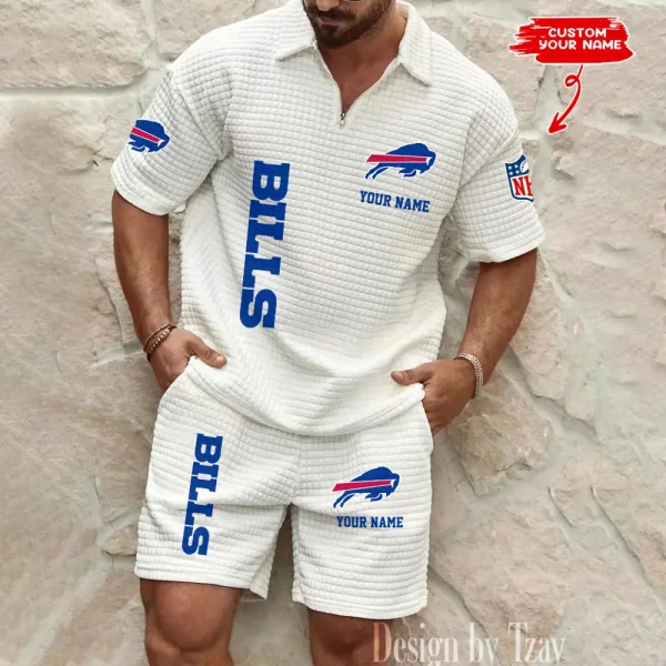 Buffalo Bills Men’s Waffle Pattern Half Zipper Shirt And Short BSPTWHZSS069
