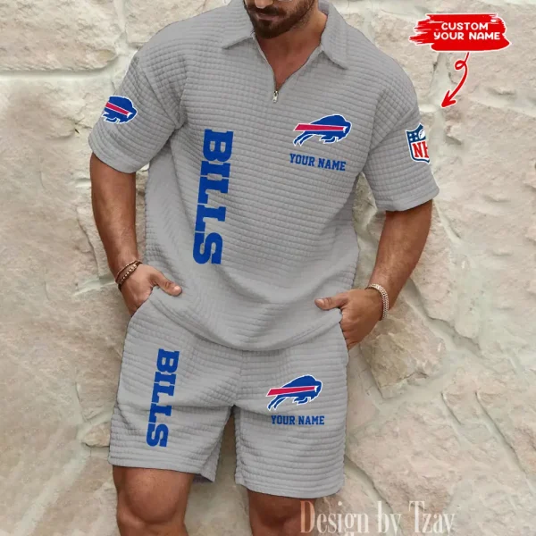 Buffalo Bills Men’s Waffle Pattern Half Zipper Shirt And Short BSPTWHZSS069 - Image 4