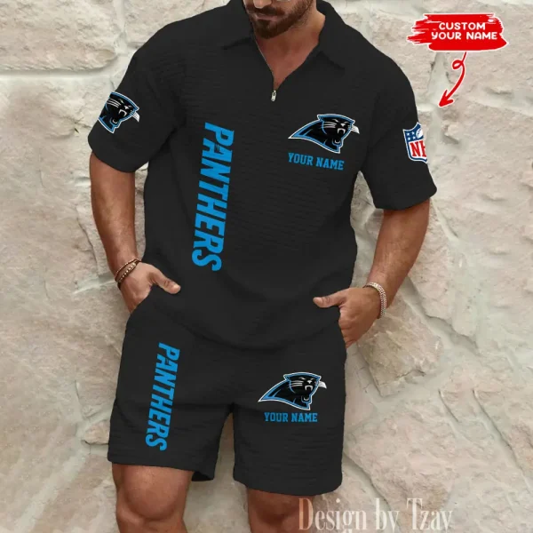 Carolina Panthers Men’s Waffle Pattern Half Zipper Shirt And Short BSPTWHZSS070