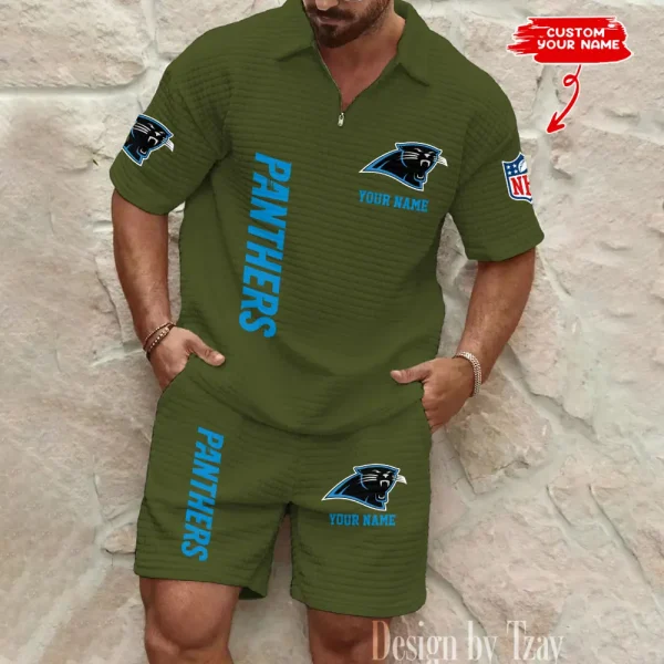 Carolina Panthers Men’s Waffle Pattern Half Zipper Shirt And Short BSPTWHZSS070 - Image 2