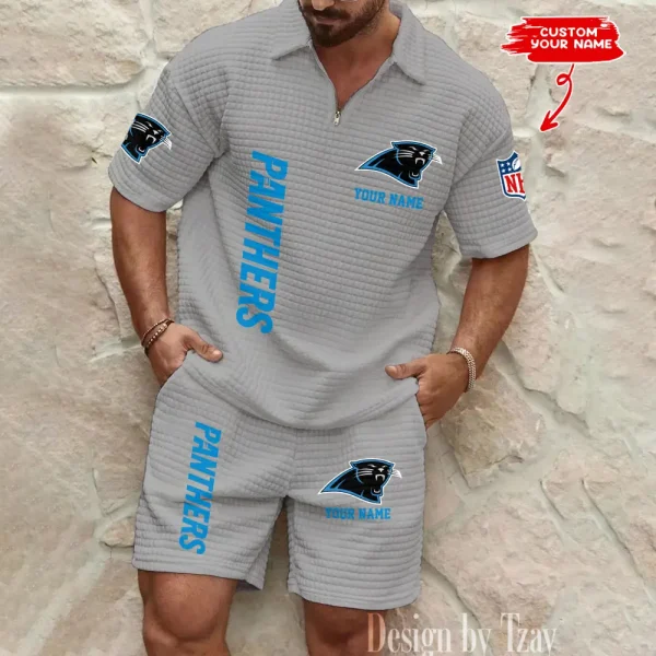 Carolina Panthers Men’s Waffle Pattern Half Zipper Shirt And Short BSPTWHZSS070 - Image 3