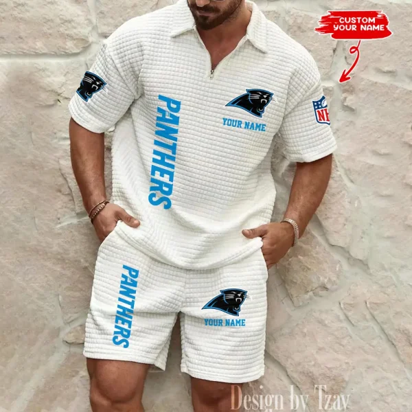 Carolina Panthers Men’s Waffle Pattern Half Zipper Shirt And Short BSPTWHZSS070 - Image 4