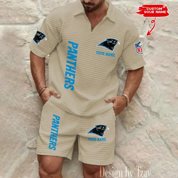 Carolina Panthers Men’s Waffle Pattern Half Zipper Shirt And Short BSPTWHZSS070 - Image 5