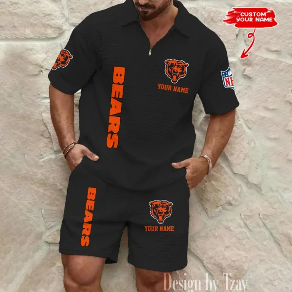 Chicago Bears Men’s Waffle Pattern Half Zipper Shirt And Short BSPTWHZSS071