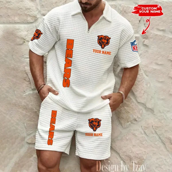 Chicago Bears Men’s Waffle Pattern Half Zipper Shirt And Short BSPTWHZSS071 - Image 2