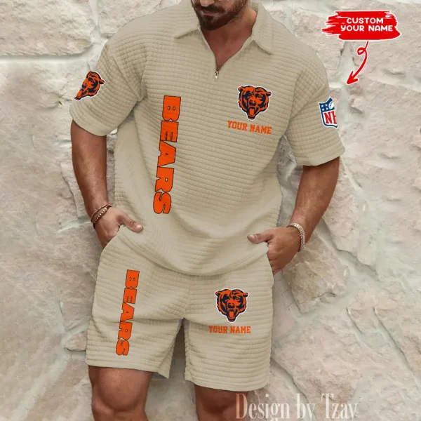 Chicago Bears Men’s Waffle Pattern Half Zipper Shirt And Short BSPTWHZSS071 - Image 3