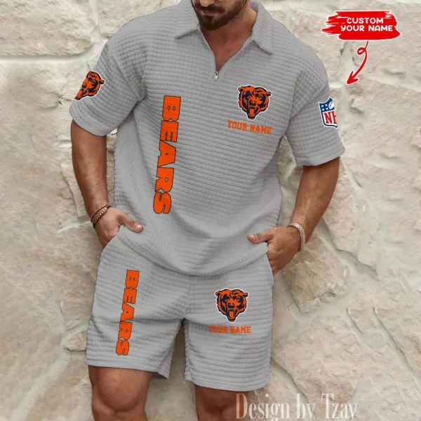 Chicago Bears Men’s Waffle Pattern Half Zipper Shirt And Short BSPTWHZSS071 - Image 4