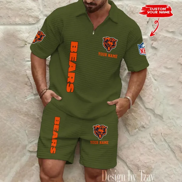 Chicago Bears Men’s Waffle Pattern Half Zipper Shirt And Short BSPTWHZSS071 - Image 5