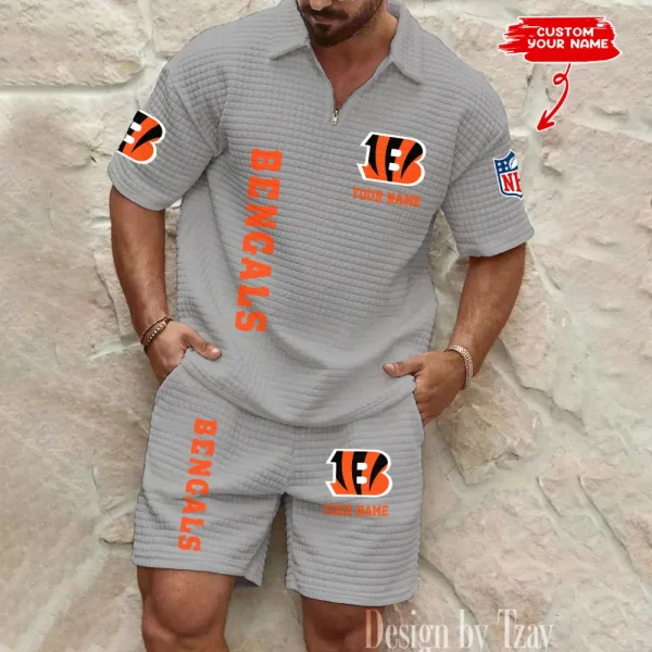 Cincinnati Bengals Men’s Waffle Pattern Half Zipper Shirt And Short BSPTWHZSS072 - Image 4