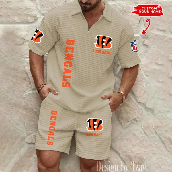 Cincinnati Bengals Men’s Waffle Pattern Half Zipper Shirt And Short BSPTWHZSS072