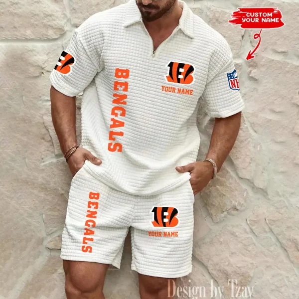 Cincinnati Bengals Men’s Waffle Pattern Half Zipper Shirt And Short BSPTWHZSS072 - Image 5