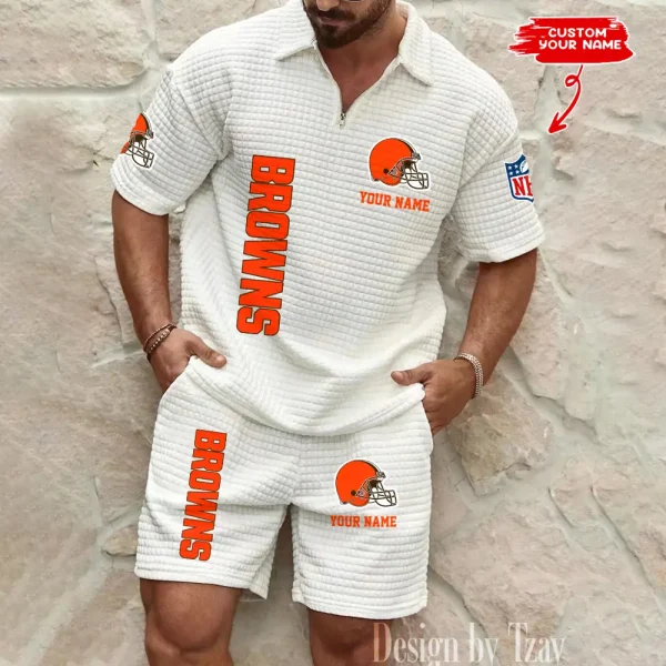 Cleveland Browns Men’s Waffle Pattern Half Zipper Shirt And Short BSPTWHZSS073 - Image 3