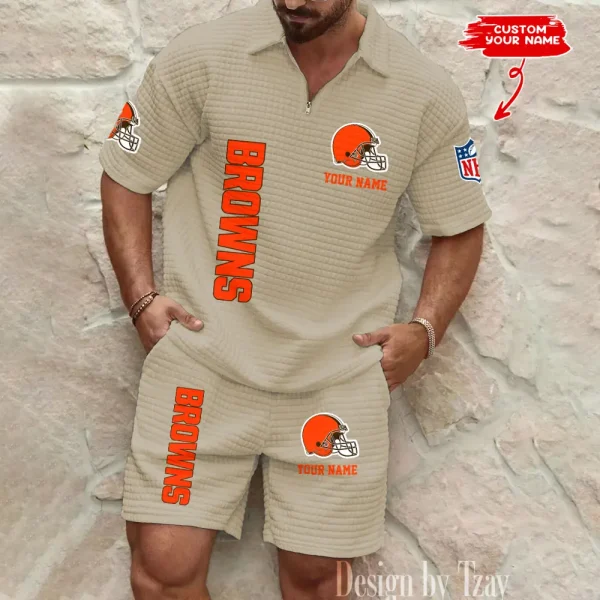 Cleveland Browns Men’s Waffle Pattern Half Zipper Shirt And Short BSPTWHZSS073 - Image 4