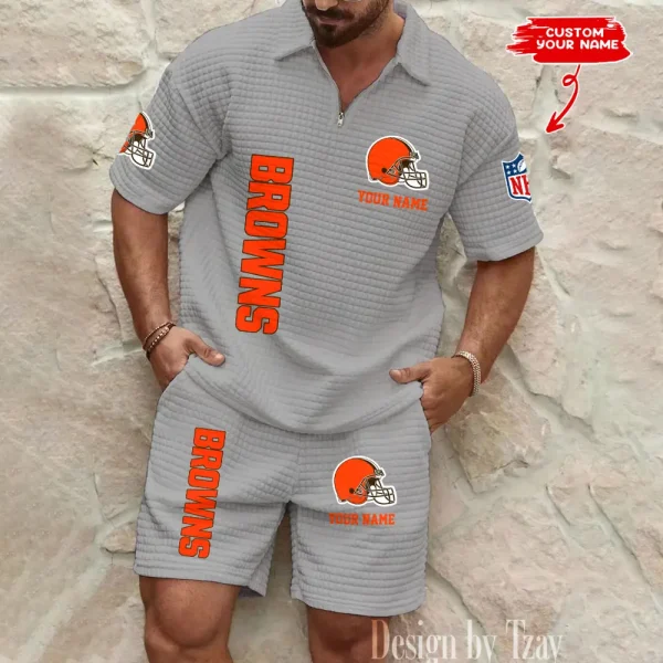 Cleveland Browns Men’s Waffle Pattern Half Zipper Shirt And Short BSPTWHZSS073