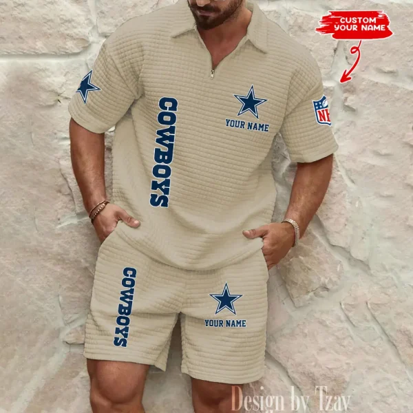 Dallas Cowboys Men’s Waffle Pattern Half Zipper Shirt And Short BSPTWHZSS074 - Image 4