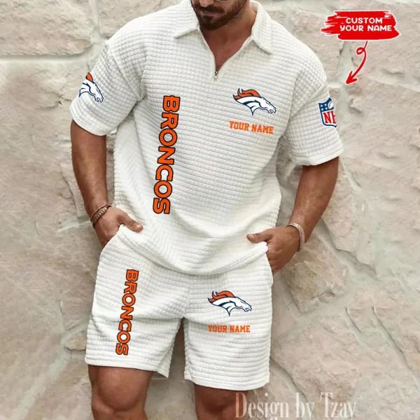 Denver Broncos Men’s Waffle Pattern Half Zipper Shirt And Short BSPTWHZSS075
