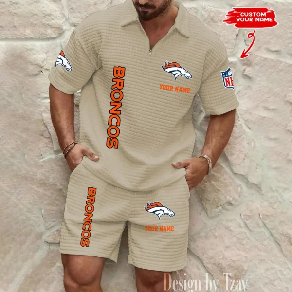 Denver Broncos Men’s Waffle Pattern Half Zipper Shirt And Short BSPTWHZSS075 - Image 2
