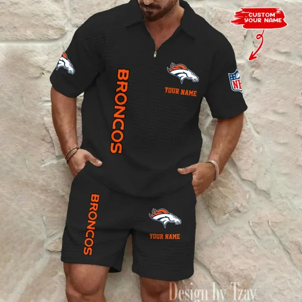 Denver Broncos Men’s Waffle Pattern Half Zipper Shirt And Short BSPTWHZSS075 - Image 3