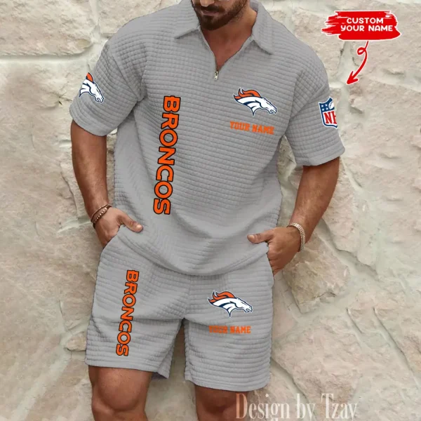 Denver Broncos Men’s Waffle Pattern Half Zipper Shirt And Short BSPTWHZSS075 - Image 4