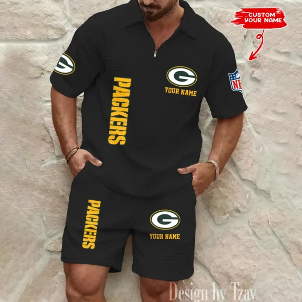 Green Bay Packers Men’s Waffle Pattern Half Zipper Shirt And Short BSPTWHZSS077