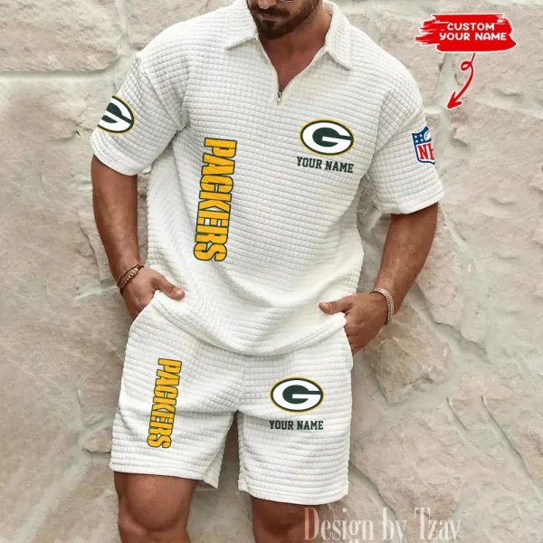 Green Bay Packers Men’s Waffle Pattern Half Zipper Shirt And Short BSPTWHZSS077 - Image 3