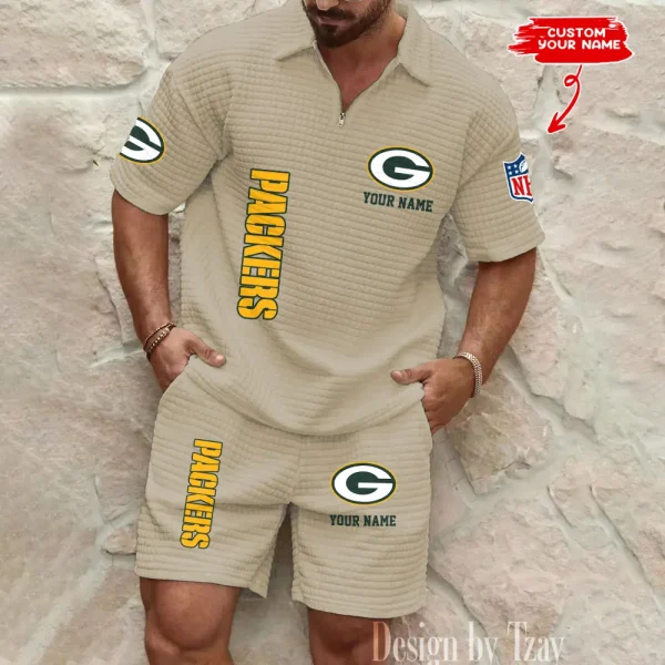 Green Bay Packers Men’s Waffle Pattern Half Zipper Shirt And Short BSPTWHZSS077 - Image 4
