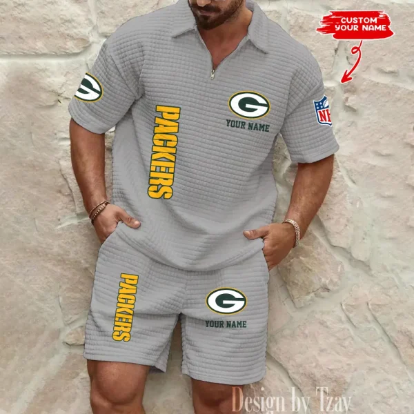 Green Bay Packers Men’s Waffle Pattern Half Zipper Shirt And Short BSPTWHZSS077 - Image 5