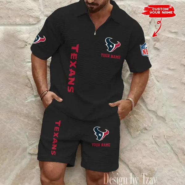 Houston Texans Men’s Waffle Pattern Half Zipper Shirt And Short BSPTWHZSS078