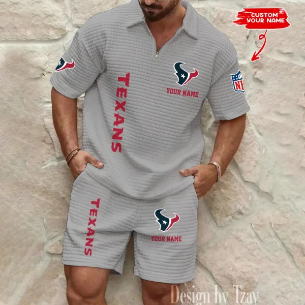 Houston Texans Men’s Waffle Pattern Half Zipper Shirt And Short BSPTWHZSS078 - Image 2