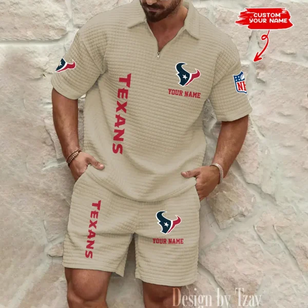 Houston Texans Men’s Waffle Pattern Half Zipper Shirt And Short BSPTWHZSS078 - Image 4