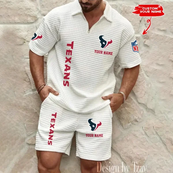 Houston Texans Men’s Waffle Pattern Half Zipper Shirt And Short BSPTWHZSS078 - Image 5