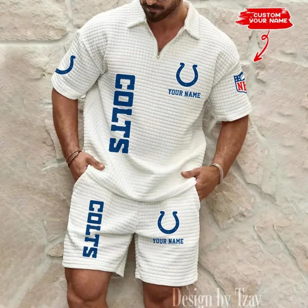 Indianapolis Colts Men’s Waffle Pattern Half Zipper Shirt And Short BSPTWHZSS079