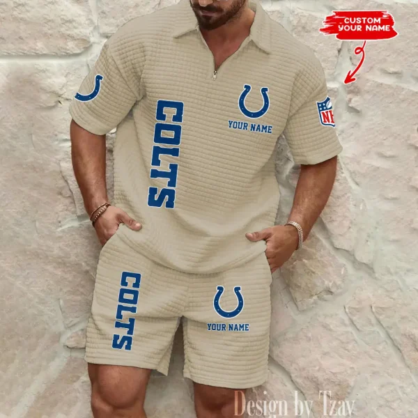 Indianapolis Colts Men’s Waffle Pattern Half Zipper Shirt And Short BSPTWHZSS079 - Image 2