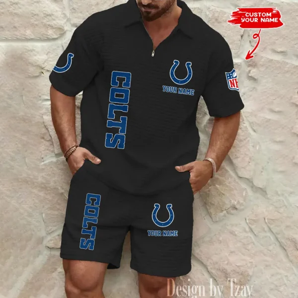 Indianapolis Colts Men’s Waffle Pattern Half Zipper Shirt And Short BSPTWHZSS079 - Image 3