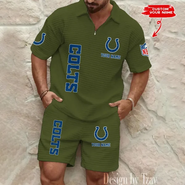 Indianapolis Colts Men’s Waffle Pattern Half Zipper Shirt And Short BSPTWHZSS079 - Image 5