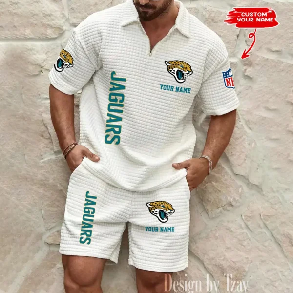 Jacksonville Jaguars Men’s Waffle Pattern Half Zipper Shirt And Short BSPTWHZSS080 - Image 2
